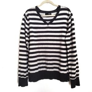 Hurley Sweater Mens XL Gray & Black Striped V-Neck Long Sleeve